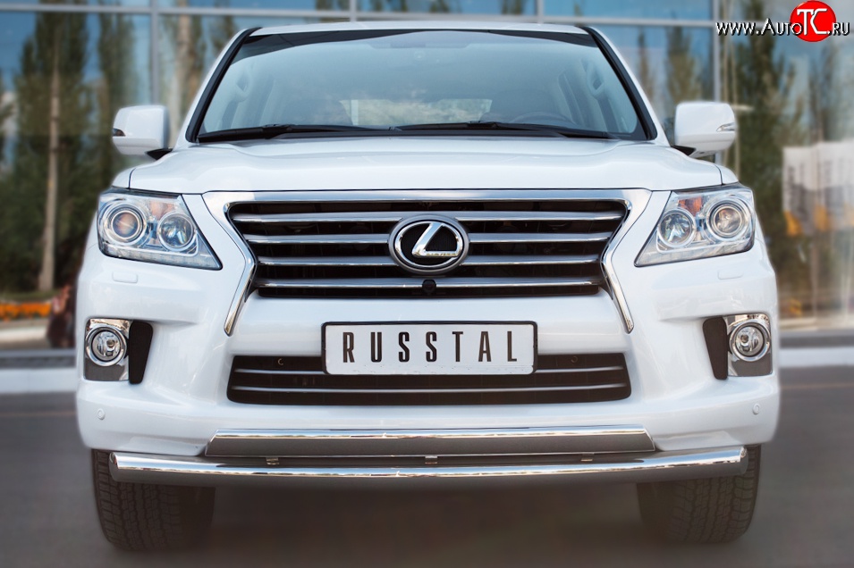 25 999 р. Защита переднего бампера (2 трубыØ76 и 63 мм, нержавейка) Russtal Lexus LX570 J200 дорестайлинг (2007-2012)  с доставкой в г. Новочеркасск