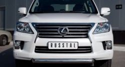 Одинарная защита переднего бампера Russtal диаметром 76 мм Lexus LX570 J200 дорестайлинг (2007-2012)