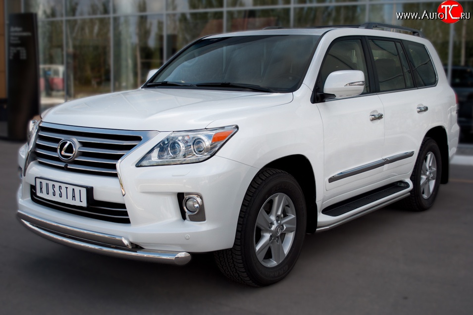 11 349 р. Защита порогов Russtal из круглой трубы диаметром 42 мм (2012-н.в.) Lexus LX570 J200 дорестайлинг (2007-2012)  с доставкой в г. Новочеркасск