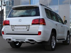 27 499 р. Накладка на задний бампер GOLDMAN EXCLUSIVE Lexus LX570 J200 1-ый рестайлинг (2012-2015) (Неокрашенная)  с доставкой в г. Новочеркасск. Увеличить фотографию 1