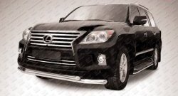 Двойная защита переднего бампера из двух труб диаметром 76 и 57 мм Slitkoff Lexus LX570 J200 1-ый рестайлинг (2012-2015)