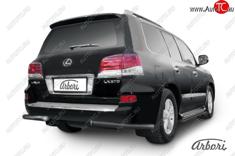 9 719 р. Защита заднего бампера Arbori (уголки, черная, 1 труба d76 mm). Lexus LX570 J200 1-ый рестайлинг (2012-2015)  с доставкой в г. Новочеркасск