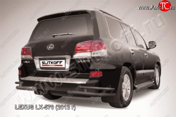 13 549 р. Защита заднего бампера из уголков d76+d42 Slitkoff (двойные) Lexus LX570 J200 1-ый рестайлинг (2012-2015) (Цвет: серебристый)  с доставкой в г. Новочеркасск