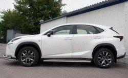 21 699 р. Порожки для ног (Ø42) SLITKOFF Lexus NX200 Z10 дорестайлинг (2014-2017) (лист - алюминий, профиль - нержавейка)  с доставкой в г. Новочеркасск. Увеличить фотографию 2