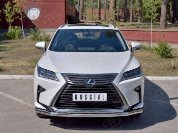 Защита переднего бампера (2 трубы Ø63 и 42 мм, нержавейка, кроме F-Sport) Russtal Lexus RX350L AL20 дорестайлинг (2017-2019)