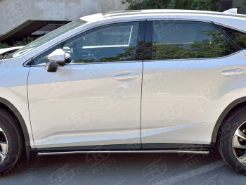 13 849 р. Защита порогов (Ø42 мм, нержавейка, кроме F-Sport) Russtal Lexus RX350L AL20 дорестайлинг (2017-2019) (Металлические торцы под 90°)  с доставкой в г. Новочеркасск. Увеличить фотографию 2