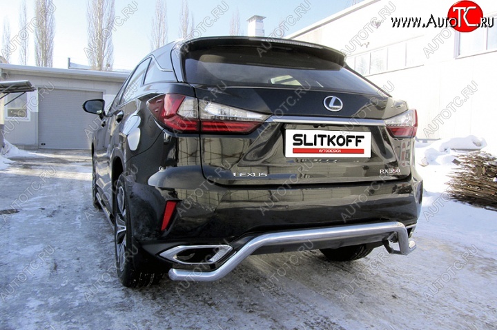 14 549 р. Защита заднего бампера из изогнутой трубы диаметром 57 мм Slitkoff  Lexus RX350  AL20 (2015-2019) дорестайлинг (Нержавейка, Полированная)  с доставкой в г. Новочеркасск