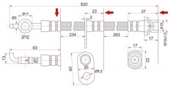 Тормозной шланг SAT (передний, левый, пр-во Таиланд) Toyota Noah 2 дорестайлинг (2007-2010)