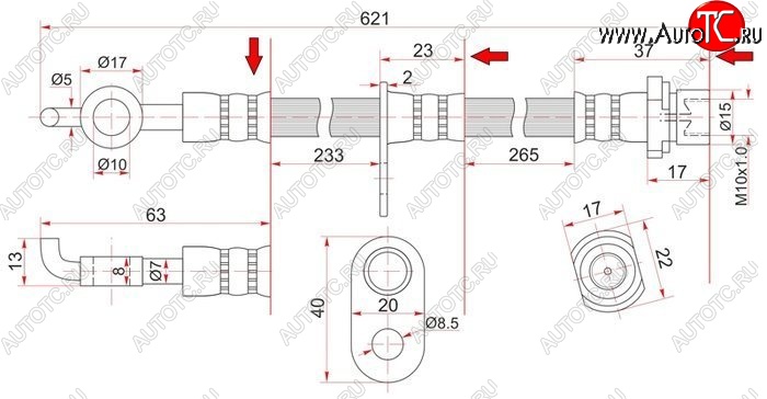 829 р. Тормозной шланг SAT (передний, правый, пр-во Таиланд)  Lifan Solano, Toyota Allion (T240), Corolla Fielder (E120), Corolla Runx (E120), Ipsum (ACM20), Isis (XM10), Noah (1,  2), Premio (T240,  T260), Prius (XW20), WILL  с доставкой в г. Новочеркасск