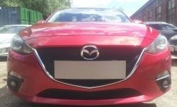 2 599 р. Сетка в решетку радиатора (с парктроником) Russtal Mazda 3/Axela BM дорестайлинг седан (2013-2016) (черная)  с доставкой в г. Новочеркасск. Увеличить фотографию 1