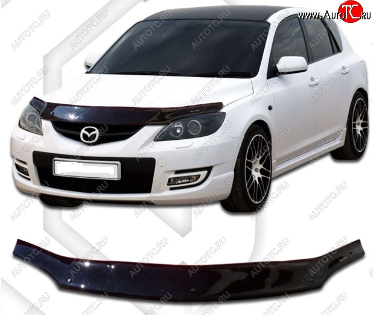 2 199 р. Дефлектор капота CA-Plastiс  Mazda Axela  MPS (2006-2009) (Classic черный, Без надписи)  с доставкой в г. Новочеркасск