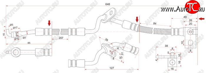 1 129 р. Тормозной шланг SAT (правый) Mazda 6 GG седан рестайлинг (2005-2008)  с доставкой в г. Новочеркасск