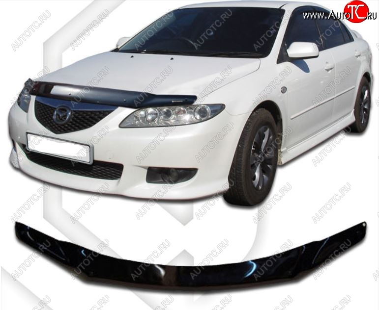 2 079 р. Дефлектор капота CA-Plastiс  Mazda Atenza  GG (2002-2005) лифтбэк дорестайлинг, седан дорестайлинг, универсал дорестайлинг (Classic черный, Без надписи)  с доставкой в г. Новочеркасск