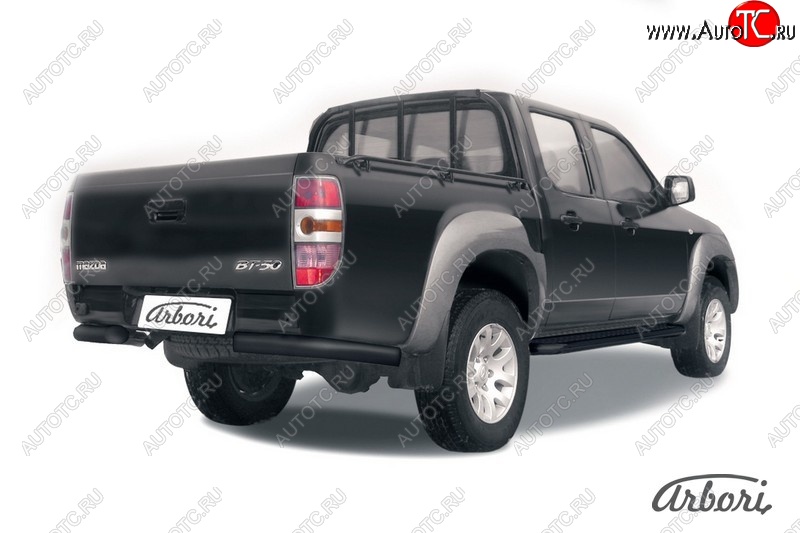 6 569 р. Защита заднего бампера Arbori (уголки, черная, 1 труба d76 mm). Mazda BT-50 (2006-2011)  с доставкой в г. Новочеркасск