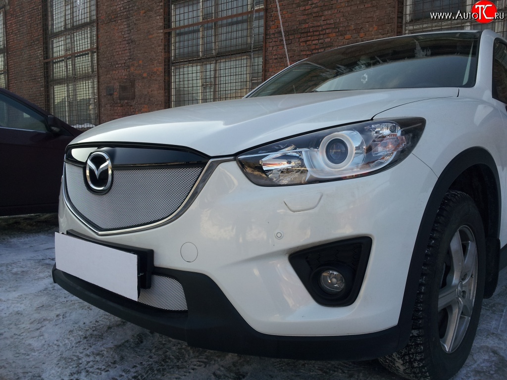 2 399 р. Нижняя сетка на бампер Russtal (хром) Mazda CX-5 KE дорестайлинг (2011-2014)  с доставкой в г. Новочеркасск