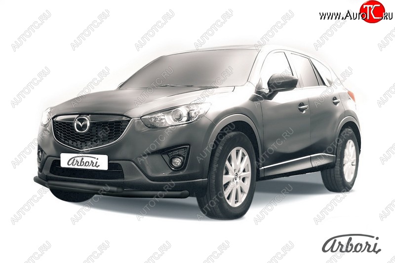 7 919 р. Защита переднего бампера Arbori (черная, 2 трубы d57 и 42 mm) Mazda CX-5 KE дорестайлинг (2011-2014)  с доставкой в г. Новочеркасск