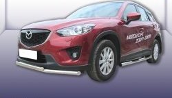 Двойная защита переднего бампера из двух труб диаметром 57 и 42 мм Slitkoff Mazda CX-5 KE дорестайлинг (2011-2014)