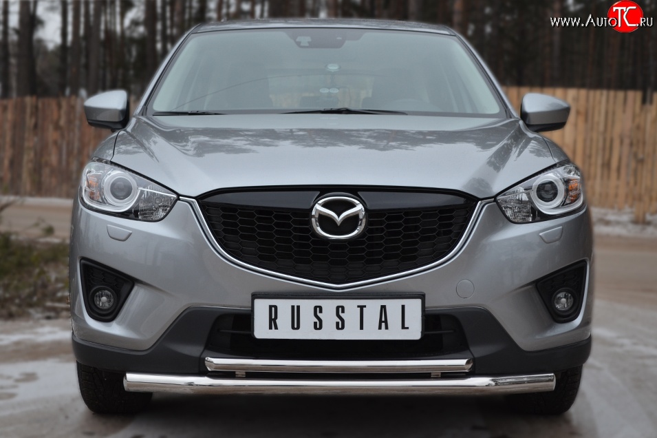 16 999 р. Защита переднего бампера (2 трубыØ63 и 42 мм, нержавейка) Russtal  Mazda CX-5  KE (2011-2017) дорестайлинг, рестайлинг  с доставкой в г. Новочеркасск