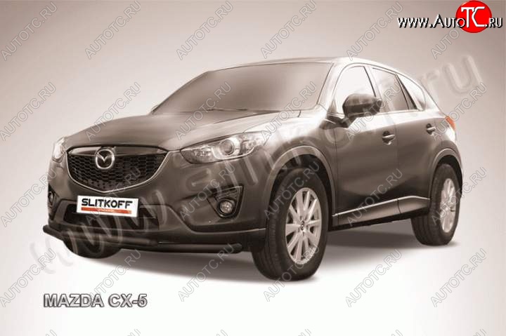 9 199 р. Защита переднего бампер Slitkoff  Mazda CX-5  KE (2011-2017) дорестайлинг, рестайлинг (Цвет: серебристый)  с доставкой в г. Новочеркасск