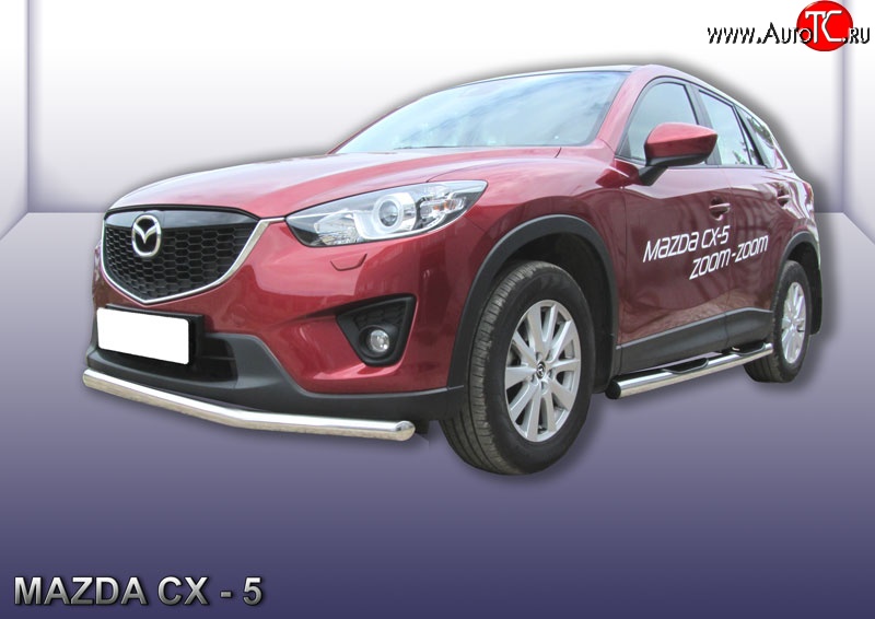 11 699 р. Одинарная защита переднего бампера из трубы диаметром 57 мм Slitkoff Mazda CX-5 KE дорестайлинг (2011-2014) (Нержавейка, Полированная)  с доставкой в г. Новочеркасск