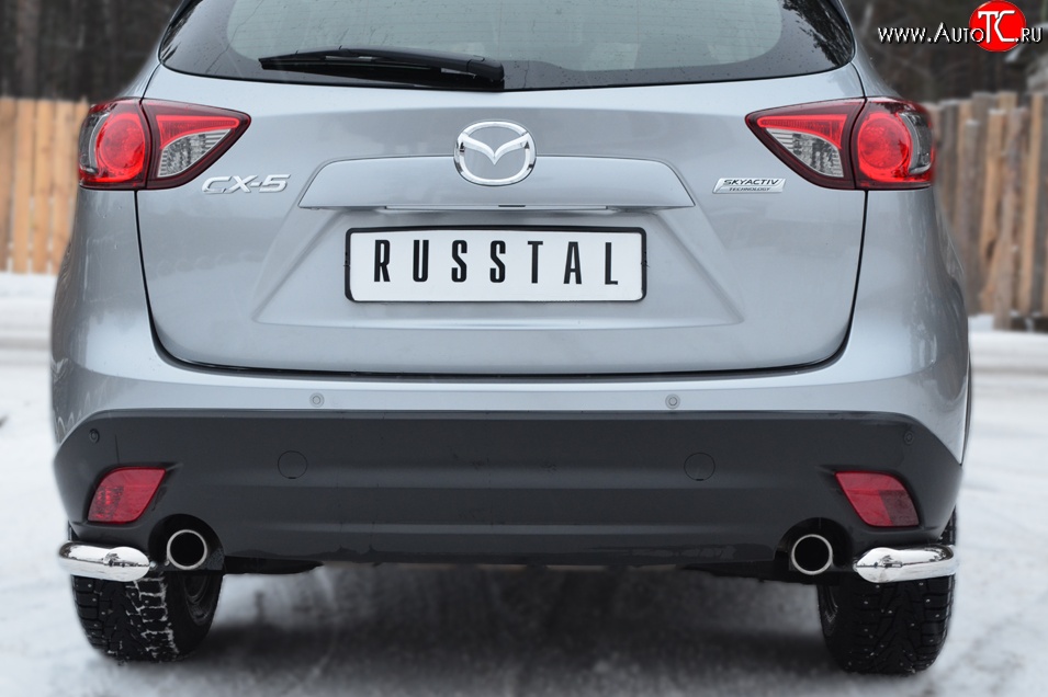 13 549 р. Защита заднего бампера (Ø63 мм уголки, нержавейка) Russtal Mazda CX-5 KE дорестайлинг (2011-2014)  с доставкой в г. Новочеркасск