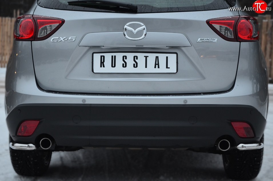 11 999 р. Защита заднего бампера (Ø63 мм уголки, нержавейка) Russtal Mazda CX-5 KE дорестайлинг (2011-2014)  с доставкой в г. Новочеркасск