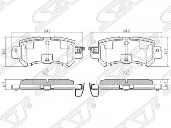 819 р. Колодки тормозные задние SAT   Mazda CX-5  KE (2011-2017) дорестайлинг, рестайлинг  с доставкой в г. Новочеркасск. Увеличить фотографию 1