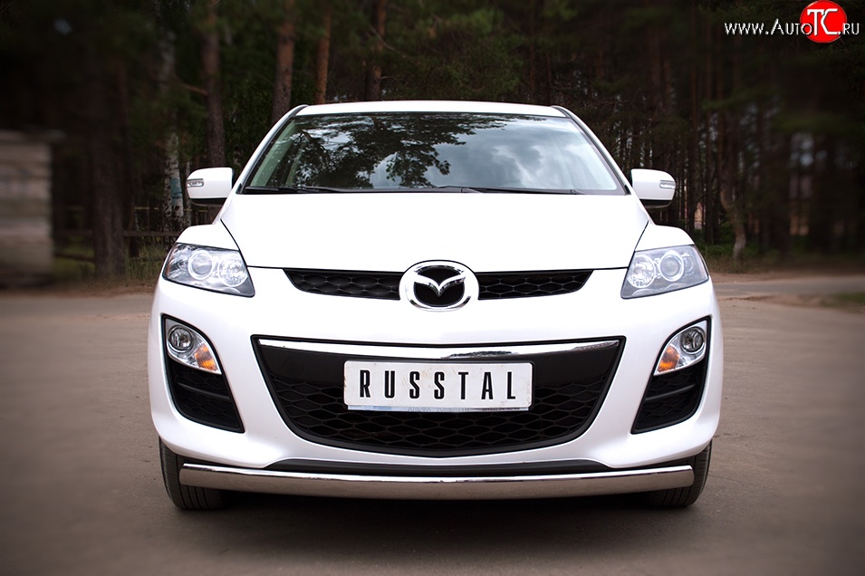 17 799 р. Защита переднего бампера (Ø75х42 мм, нержавейка) Russtal Mazda CX-7 ER рестайлинг (2010-2012)  с доставкой в г. Новочеркасск