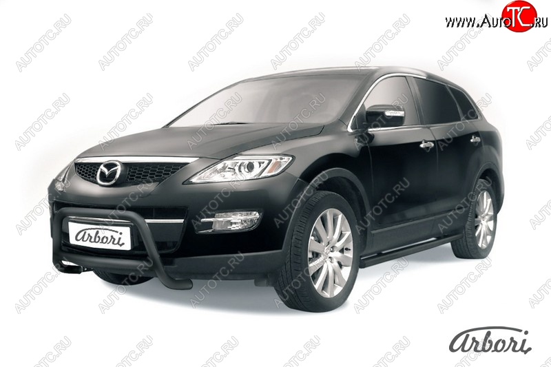 15 839 р. Защита переднего бампера Arbori (низкая, черная, 1 труба d57 mm). Mazda CX-9 TB дорестайлинг (2007-2009)  с доставкой в г. Новочеркасск