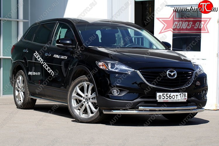 21 194 р. Защита переднего бампера одинарная рестайлинг Souz-96 (d60/42). Mazda CX-9 TB дорестайлинг (2007-2009)  с доставкой в г. Новочеркасск