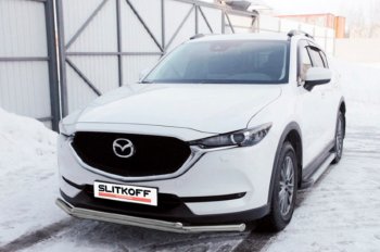 Защита переднего бампера Slitkoff (Ø 57+Ø 42, двойная). Mazda CX-5 KF (2016-2024)