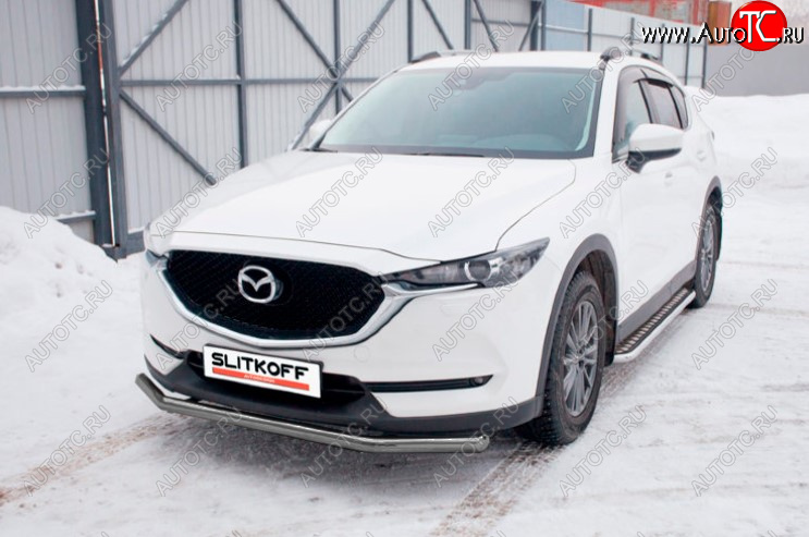 8 199 р. Защита переднего бампера Slitkoff (Ø 57 мм).  Mazda CX-5  KF (2016-2024) (Сталь с полимерным покрытием. Цвет: серебристый)  с доставкой в г. Новочеркасск