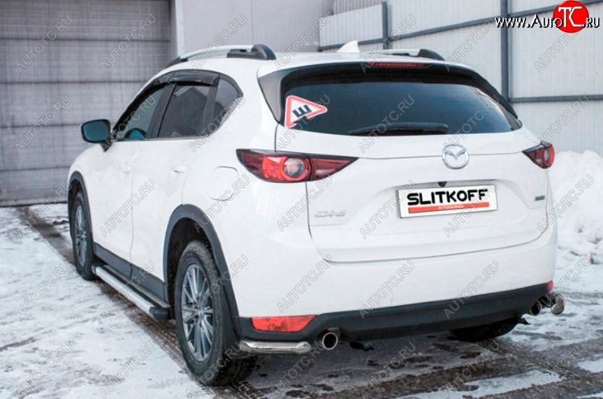 4 549 р. Защита заднего бампера Slitkoff (Ø 57 мм, уголки)  Mazda CX-5  KF (2016-2024) (Сталь с полимерным покрытием. Цвет: серебристый)  с доставкой в г. Новочеркасск