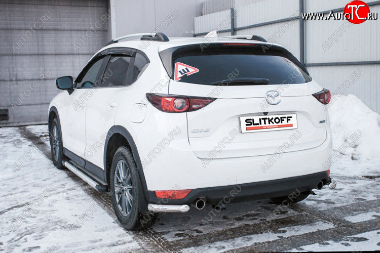 7 349 р. Защита заднего бампера Slitkoff (Ø 57 мм, уголки)  Mazda CX-5  KF (2016-2025) (Нержавеющая сталь)  с доставкой в г. Новочеркасск