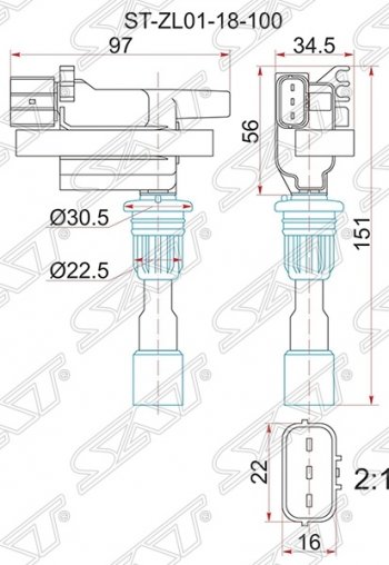 1 339 р. Катушка зажигания SAT  Mazda 323/Familia  седан (1998-2004) BJ дорестайлинг, BJ рестайлинг  с доставкой в г. Новочеркасск. Увеличить фотографию 1