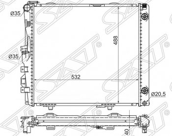 Радиатор двигателя SAT (пластинчатый, 2.6/2.8/3.0/3.2/3.6AMG, МКПП/АКПП) Mercedes-Benz E-Class W124 седан дорестайлинг (1984-1993)