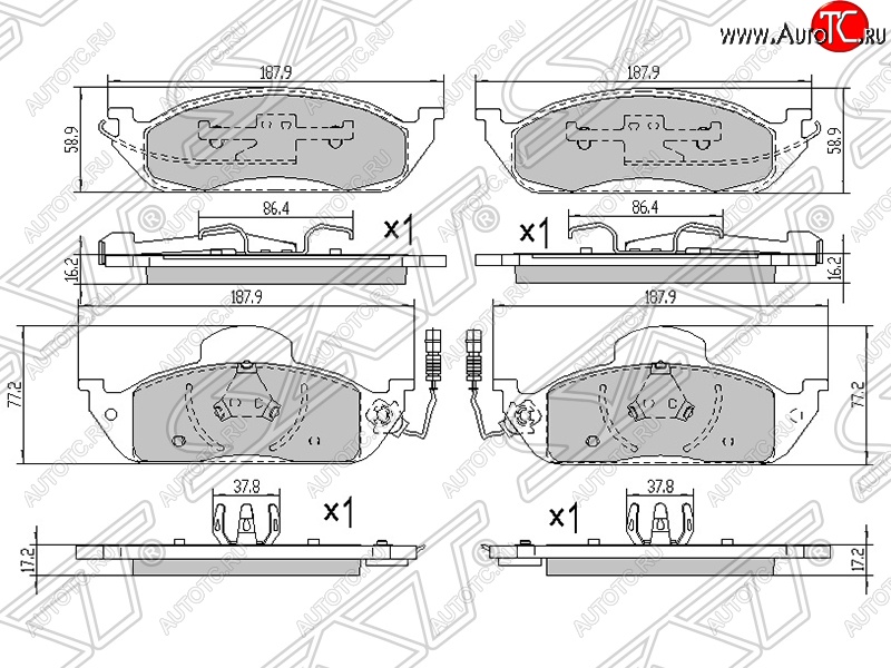 1 799 р. Колодки тормозные SAT (передние)  Mercedes-Benz ML class  W163 (1997-2001) дорестайлинг  с доставкой в г. Новочеркасск