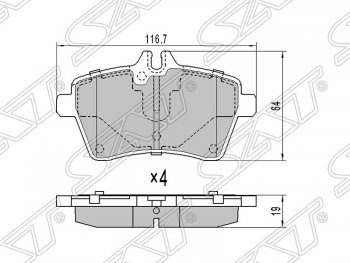 1 249 р. Колодки тормозные SAT (передние) Mercedes-Benz A class W169 дорестайлинг, хэтчбэк 5 дв. (2005-2008)  с доставкой в г. Новочеркасск. Увеличить фотографию 1