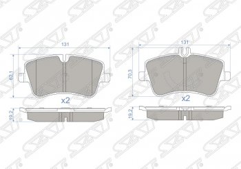 1 149 р. Колодки тормозные SAT (передние)  Mercedes-Benz C-Class  W203 (2000-2008) дорестайлинг седан, рестайлинг седан  с доставкой в г. Новочеркасск. Увеличить фотографию 1