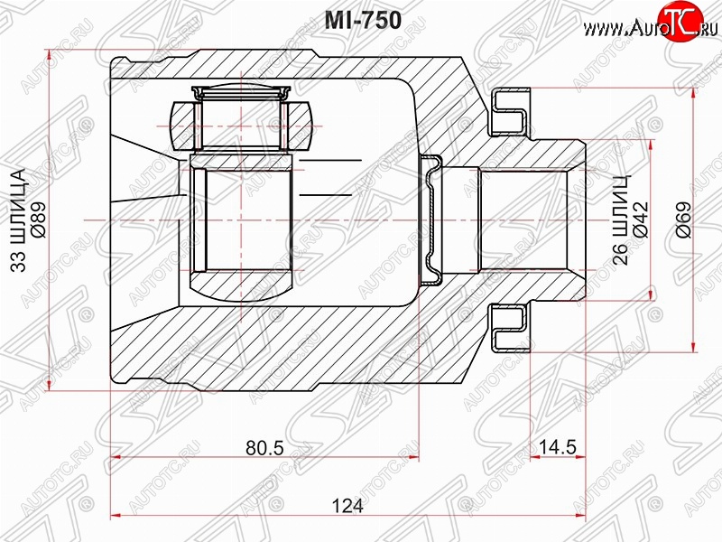 2 899 р. ШРУС SAT (внутренний, правый, 33*28*42 мм)  Mitsubishi Outlander  CU (2003-2009)  с доставкой в г. Новочеркасск