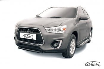 6 569 р. Защита переднего бампера Arbori (короткая, черная, 1 труба d57 mm). Mitsubishi ASX 1-ый рестайлинг (2013-2016)  с доставкой в г. Новочеркасск. Увеличить фотографию 1