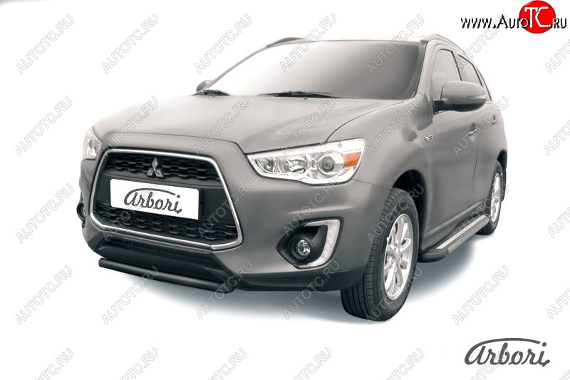 6 569 р. Защита переднего бампера Arbori (короткая, черная, 1 труба d57 mm). Mitsubishi ASX 1-ый рестайлинг (2013-2016)  с доставкой в г. Новочеркасск