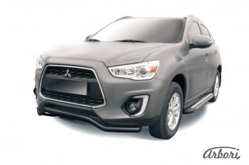 8 279 р. Защита переднего бампера Arbori (волна, черная, 1 труба d57 mm).  Mitsubishi ASX (2013-2016) 1-ый рестайлинг  с доставкой в г. Новочеркасск. Увеличить фотографию 1