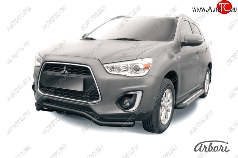 8 279 р. Защита переднего бампера Arbori (волна, черная, 1 труба d57 mm). Mitsubishi ASX 1-ый рестайлинг (2013-2016)  с доставкой в г. Новочеркасск