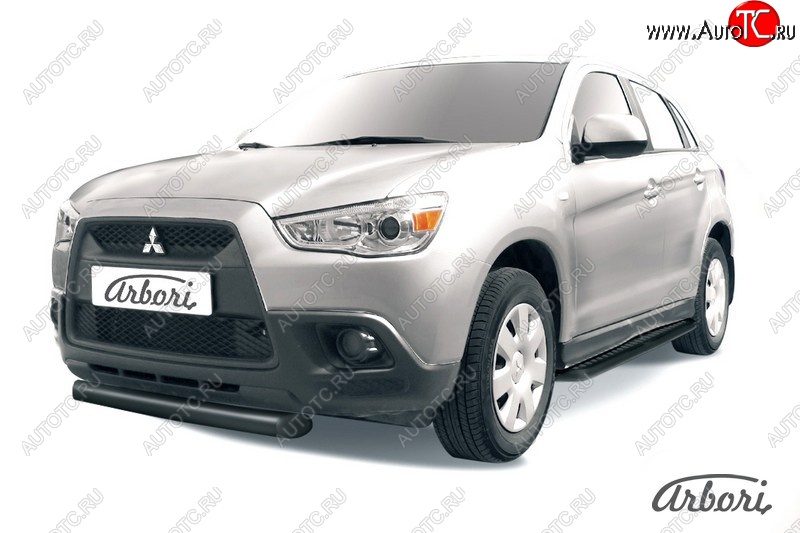 7 469 р. Защита переднего бампера Arbori (короткая, черная, 1 труба d76 mm). Mitsubishi ASX дорестайлинг (2010-2012)  с доставкой в г. Новочеркасск