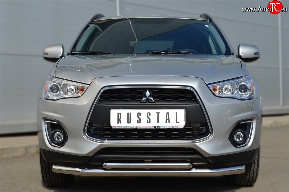 22 799 р. Защита переднего бампера (2 трубыØ63 и 42 мм, нержавейка) SLITKOFF  Mitsubishi ASX (2013-2016) 1-ый рестайлинг  с доставкой в г. Новочеркасск