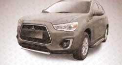 10 899 р. Защита переднего бампера из короткой трубы диаметром 57 мм Slitkoff Mitsubishi ASX 1-ый рестайлинг (2013-2016) (Нержавейка, Полированная)  с доставкой в г. Новочеркасск. Увеличить фотографию 1