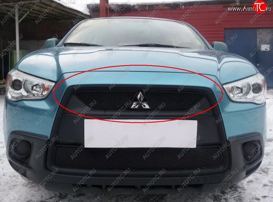 3 799 р. Защитная решётка в воздуховод автомобиля Russtal (черная) Mitsubishi ASX дорестайлинг (2010-2012)  с доставкой в г. Новочеркасск