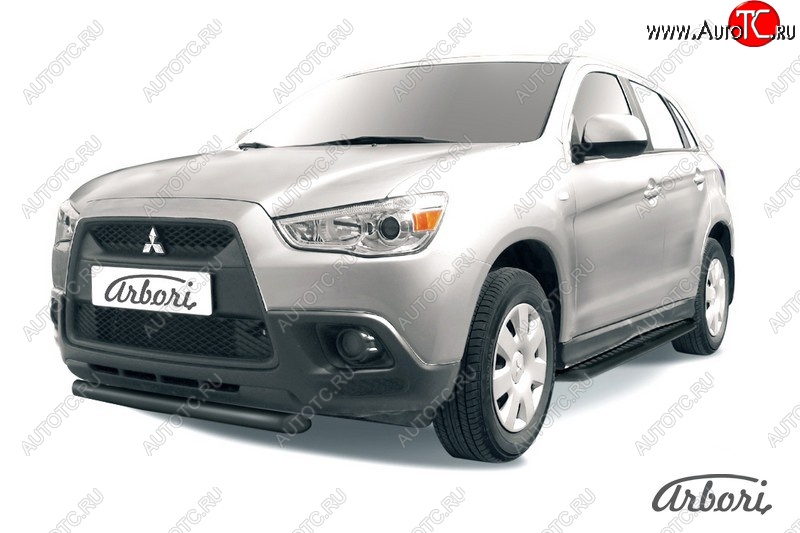 6 569 р. Защита переднего бампера Arbori (короткая, черная, 1 труба d57 mm). Mitsubishi ASX дорестайлинг (2010-2012)  с доставкой в г. Новочеркасск