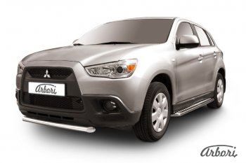 Защита переднего бампера Arbori (короткая, нержавейка, 1 труба d57 mm). Mitsubishi ASX дорестайлинг (2010-2012)